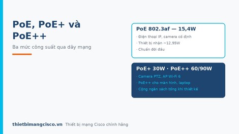 PoE, PoE+ và PoE++ khác nhau thế nào? Cách tính công suất switch