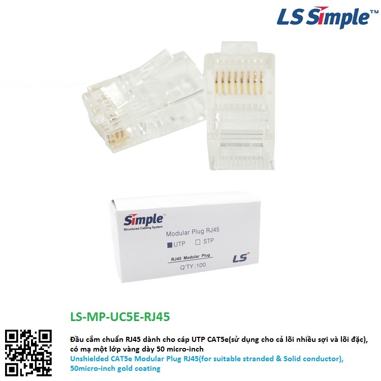 Hạt mạng cat5E LS - Hợp Nhất báo giá phân phối Hạt mạng cat5E LS hộp P/N: LS-MP-UC5E-RJ45
