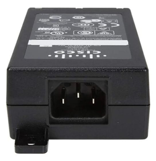 Bộ cấp nguồn Cisco AIR-PWRINJ6 nhìn nghiêng từ mặt trước, thấy rõ dãy cổng và đèn trạng thái