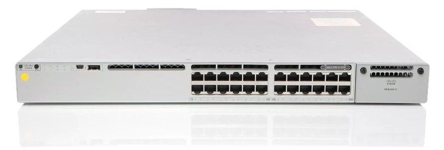 Cisco Catalyst C9300-24U-A nhìn từ mặt sau: khe nguồn dự phòng, quạt và khe module uplink