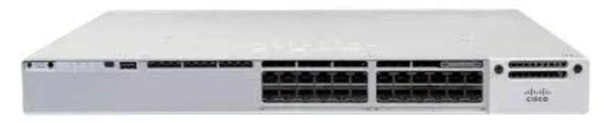 Cisco Catalyst C9300L-48T-4G-A nhìn nghiêng từ mặt trước, thấy rõ dãy cổng và đèn trạng thái