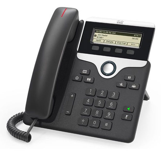 Điện thoại IP Cisco 7811 trên bàn làm việc, màn hình và phím dòng máy