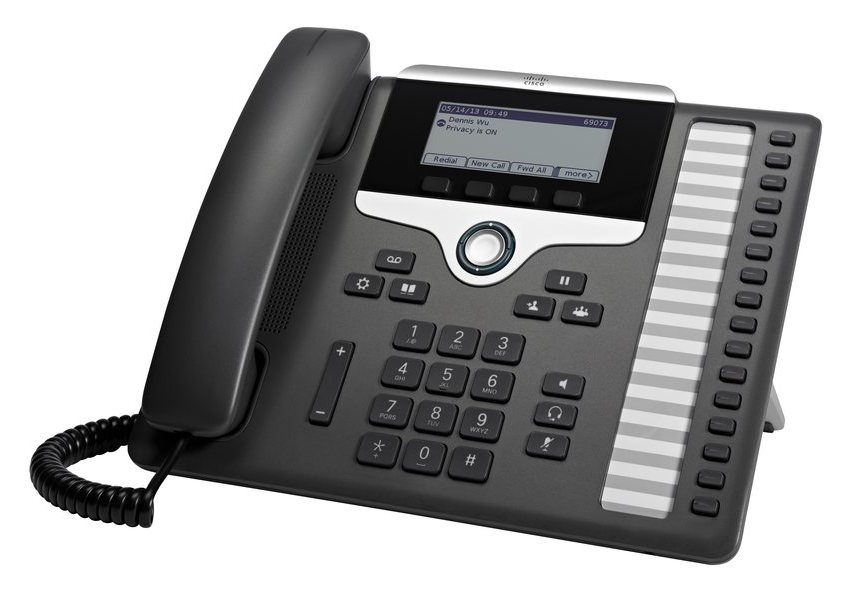 Điện thoại IP Cisco 7861 trên bàn làm việc, màn hình và phím dòng máy